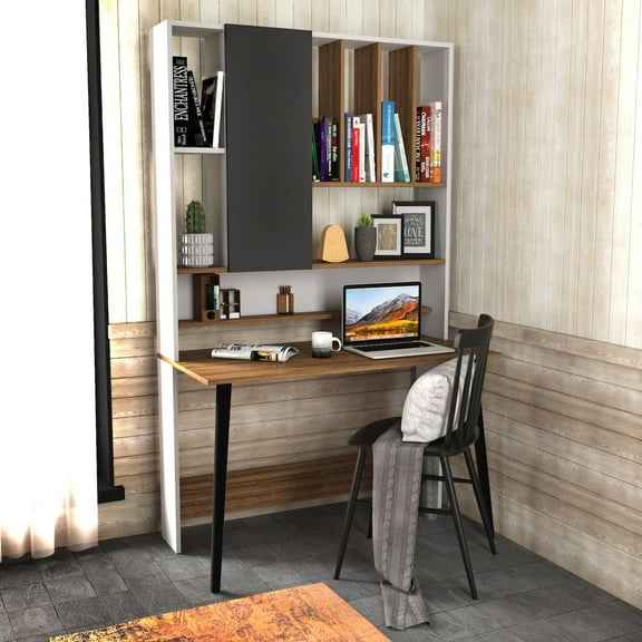 Decorotika Wood Computer Desk - White & Walnut