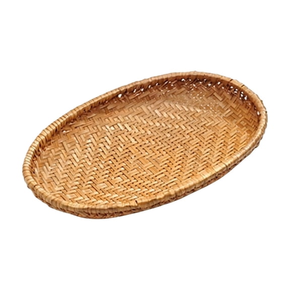 Decorr 10 Inch Woven Bread Basket Fruit Basket for Kitchen Counter Wicker Handmade Long Bread Serving Basket Food Organizer Display Basket Storage Basket for Spoon Fork Napkin