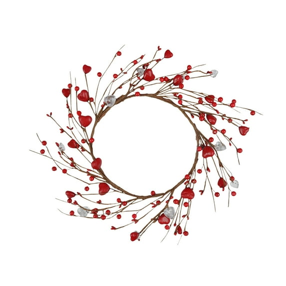 Decorr 13.8" Valentine's Day Wreath for Front Door Heart Shaped Berry Wreath ,Berry for Front Door Indoor Outdoor Wedding Anniversary Party Home Wall Window Festival Decoration