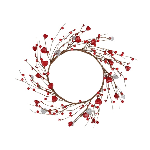 Decorr 13.8" Valentine's Day Wreath for Front Door Heart Shaped Berry Wreath ,Berry for Front Door Indoor Outdoor Wedding Anniversary Party Home Wall Window Festival Decoration