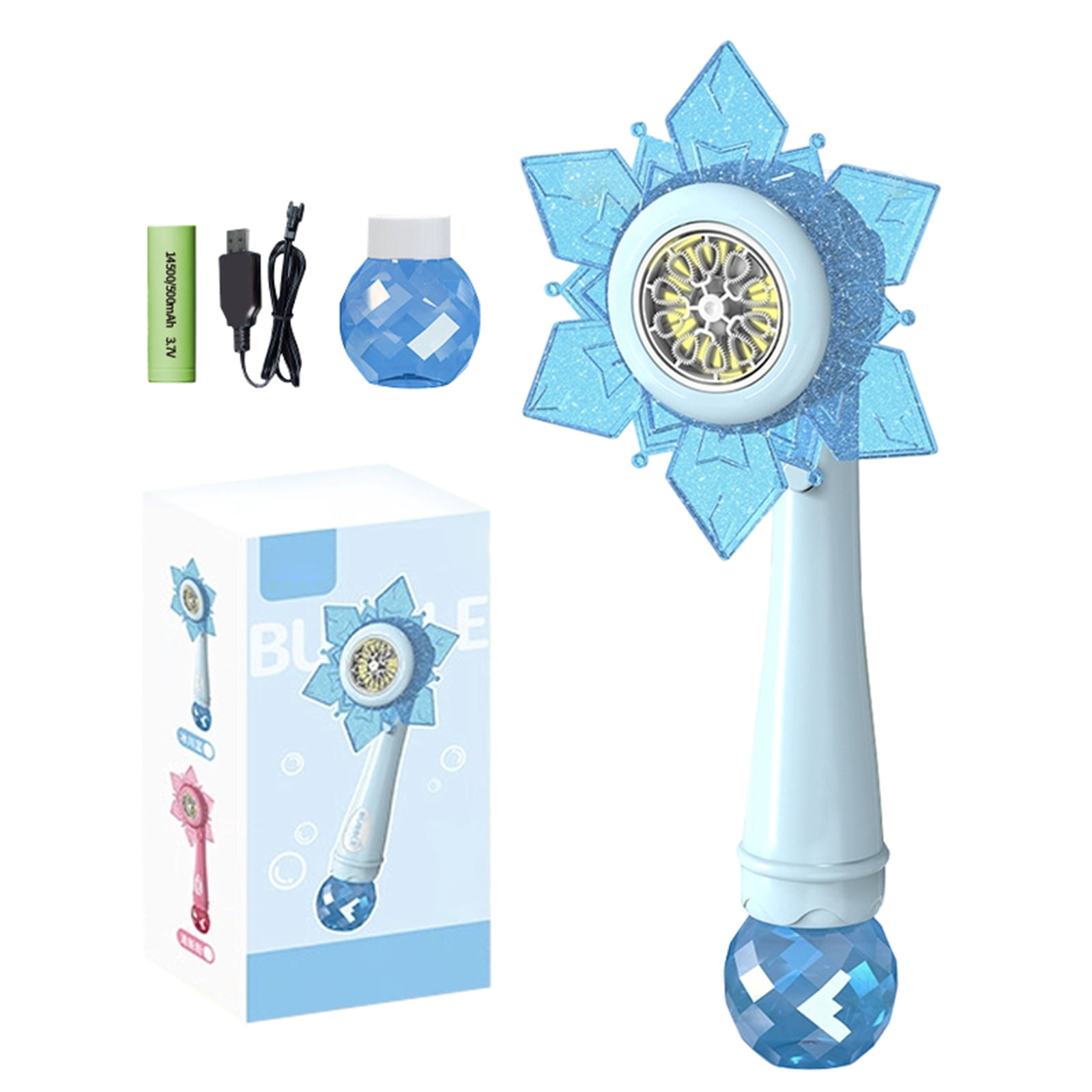 Decorr 13" Sunflower Bubble Wand, Automatic Sunflower Bubble Machine for Kids, Rechargeable Bubble Blower with Solution, Outdoor Summer Party Toys for Toddlers Boys Girls (Sky Blue)
