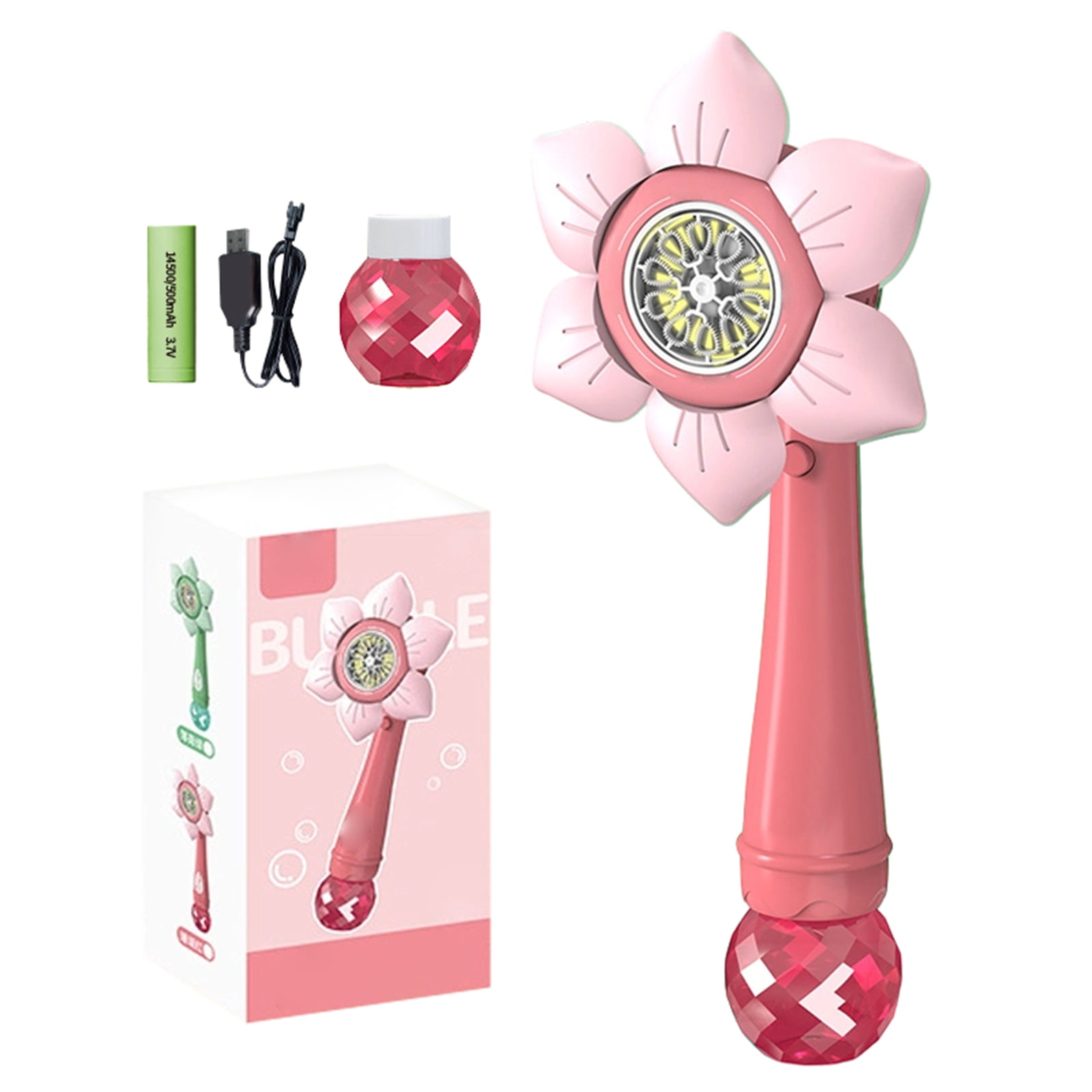 Decorr 13" Sunflower Bubble Wand, Automatic Sunflower Bubble Machine for Kids, Rechargeable Bubble Blower with Solution, Outdoor Summer Party Toys for Toddlers Boys Girls (Pink)