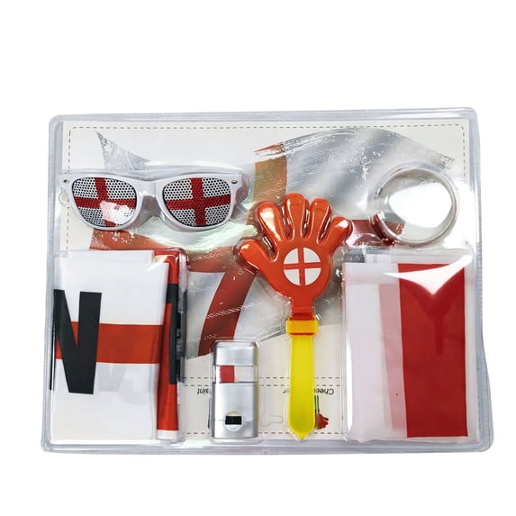 Decorr 2026 World Cup Fan Cheering Kit, Multi-National Flag Themed Game Day Accessories Set with Sunglasses, Hand Clapper, Face Paint & Scarf for Football Matches & World Cup, 14×12"(England)