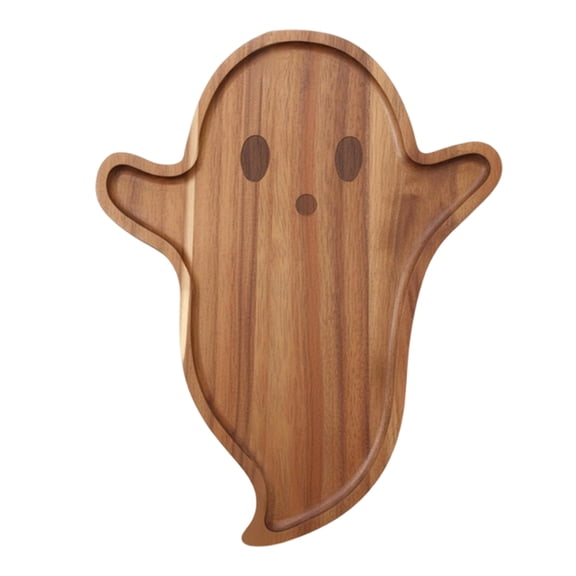 Decorr 15.75 Inch Ghost Shaped Wooden Charcuterie Board, Cute Ghost Acacia Wood Serving Tray, Halloween Fruit Nut Snack Platter Tabletop Decor for Fall Party Farmhouse Holiday Gift