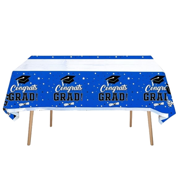 Decorr 1PCS Graduation Tablecloth, 43x71" Blue Congrats Grad Disposable Table Cover, Graduation Decorations 2026 for Graduation Party Supplies, Waterproof Table Cloth