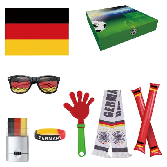 Decorr 2026 World Cup Cheering Kit, Germany Fan Accessories Set with Flag, Sunglasses, Clapper, Scarf, Face Paint, Wristband & Inflatable Sticks, Sports Party Favors for Germany Soccer Fans