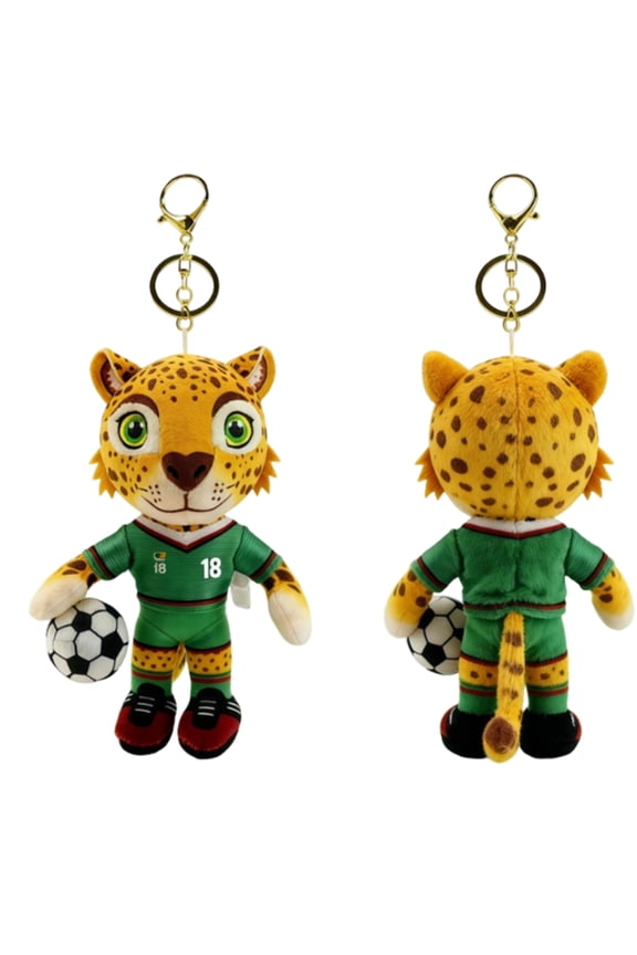 2026 World Cup Mascot Plush Keychain, 6.7" Green Mascot Plush Toys Soccer Themed Stuffed Animals Bag Charm with Mini Soccer Ball, US-Canada-Mexico Tournament Souvenir, Best Gift for Fans