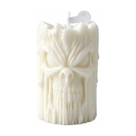 Decorr 3.35" Halloween Skull Pillar Scented Candle, Horror Melting Skeleton Face Aromatherapy Candle, Gothic Spooky Candle Decor for Halloween Party Home Mantel Table Goth Room Decorations (White)