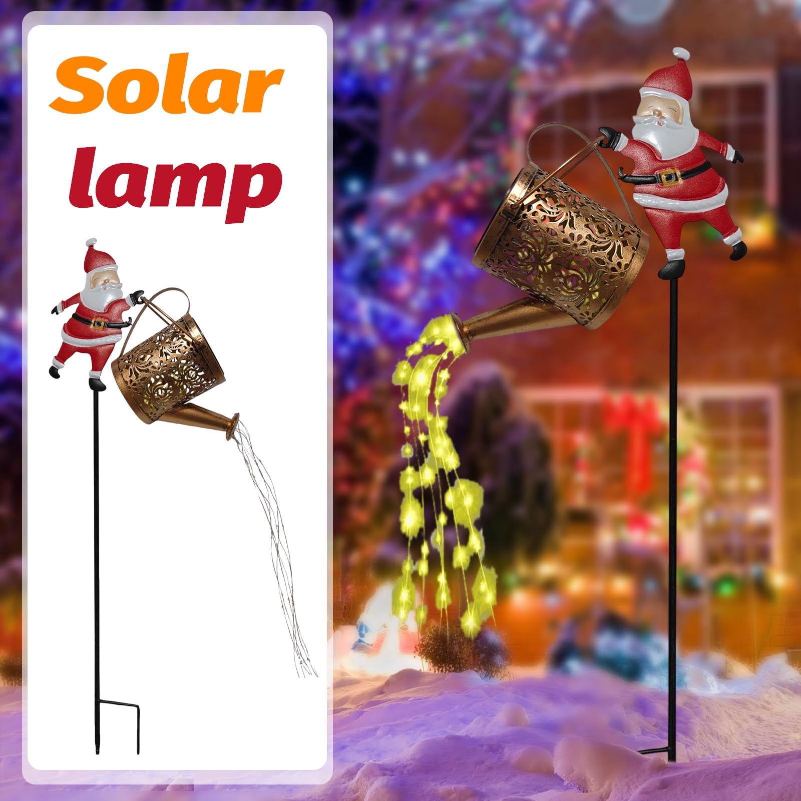 Christmas Santa Solar Kettle Lights – Colorful LED, Outdoor Waterproof, Auto On/Off, Easy Stake Mount, Festive Garden Decor