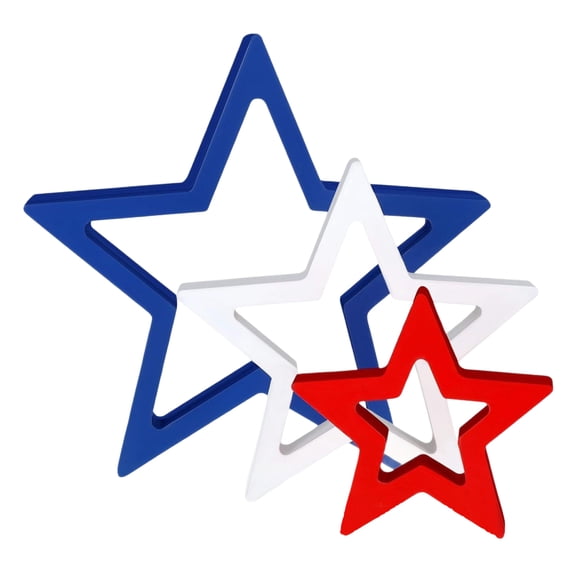 Decorr 3Pcs 6" Patriotic Hollow Wooden Star Decor Set, Red White Blue Nesting Star Wall & Table Decor, 4th of July Rustic Wood Sign for Independence Day & Farmhouse Home