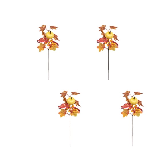 Decorr 4 Pack Artificial Pumpkin Picks, 16.9" Fall Maple Leaf Berry Floral Stems, Fake Pumpkin Flower Picks for Thanksgiving Fall Decor & Halloween Decorations Vase Fillers Farmhouse Table Decor