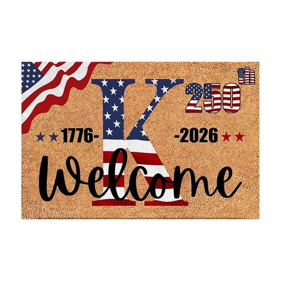 Decorr 4th of July Door Mat, Patriotic Door Mat Coir Door Mat Outdoor, 250th Anniversary 1776-2026 Welcome Monogram Mat for for Outdoor Front Porch Entryway Decor, K（24"x16"）