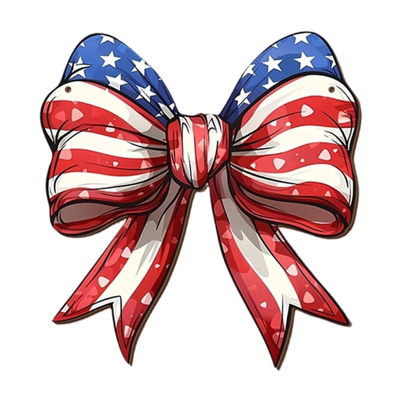 Decorr 4th of July Patriotic Bow Door Hanger, 12" Wooden USA Flag Wall Decor, Red White Blue Patriotic Wreath Attachment for Front Door & Wall, Independence Day & Outdoor Home Decor