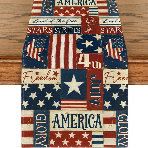 Decorr 4th of July Table Decorations, 108×13" Patriotic Table Runner Red White Blue Star Flower Table Flag, American Flag Tablecloth for Independence Day Memorial Day Kitchen Dining Table Decor