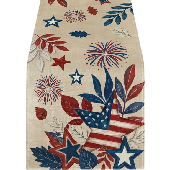 Decorr 4th of July Table Runner, Patriotic Table Runner with Popsicle, Star & Floral Prints, Red White Blue 4th of July Decorations for Dining, Kitchen & Party, 72x12"