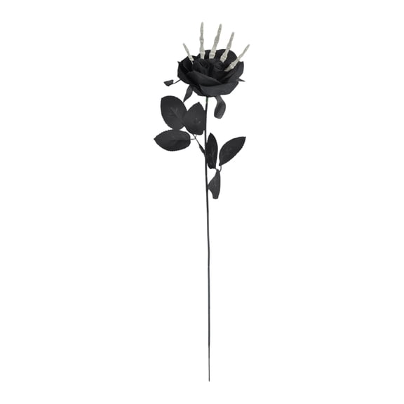 Decorr 5Pcs Halloween Skeleton Hand Rose Stems, 19.3 Inch Gothic Fake Black Rose Pick With Skeleton Claw, Spooky Floral Branch For Vase Tiered Tray Haunted House Halloween Table Decor