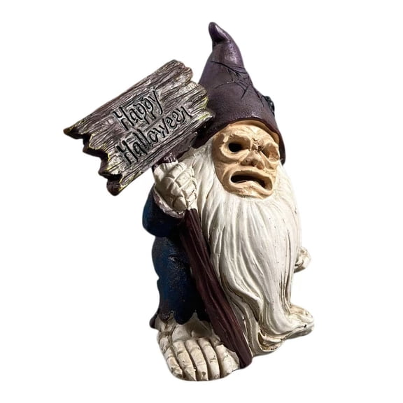 Decorr 6.7" Halloween Skeleton Gnome Figurines, Spooky Resin Gnome Statue with Happy Halloween Sign, Halloween Decorations, Gothic Decor for Home Mantel Haunted House
