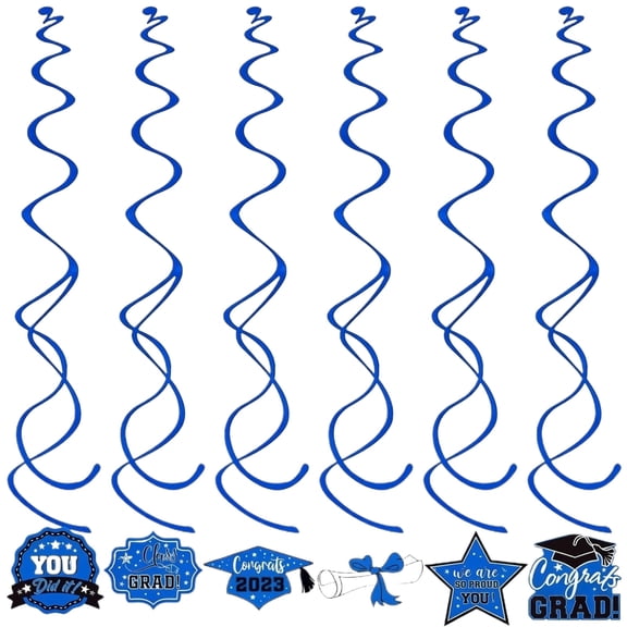 Decorr 6PCS Graduation Hanging Swirl Decorations, Blue Congrats Grad Dangling Swirls, Graduation Decorations 2026 for Graduation Party Supplies, Ceiling Hanging Ornaments