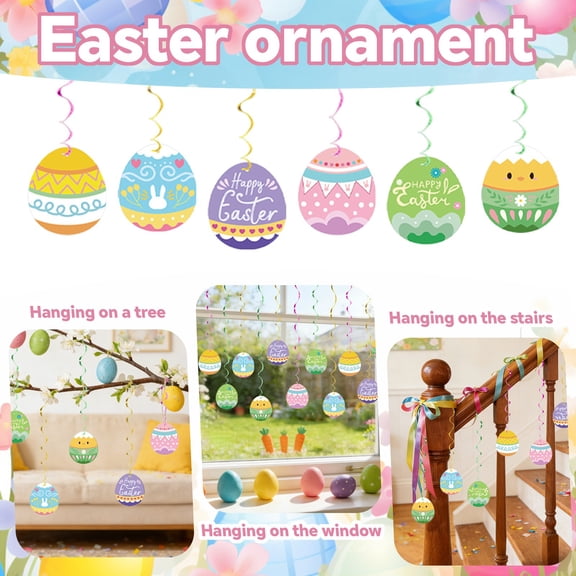 Decorr 6Pcs Easter Egg Bunny Spiral Hanging Ornaments Set, Thickened Paper Easter Party Decorations for Wall Ceiling Garden, Spring Theme Party Supplies for Home Outdoor Festive Decor