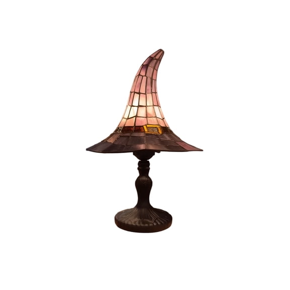 Decorr 7.1 Inch Halloween Witch Hat Table Lamp, USB Powered Stained Glass Style Resin Night Light, Spooky Witch Themed Desktop Lamp for Fall Halloween Home Bedroom Decor & Holiday Gift