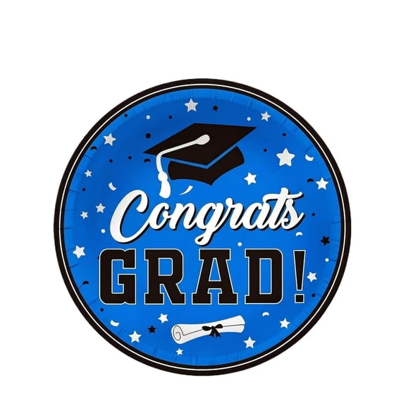 Decorr 7" Graduation Plates, Blue Congrats Grad Disposable Paper Plates, Class of 2026 Decorations for Graduation Party Supplies, Dessert & Dinner Plates (10PCS )
