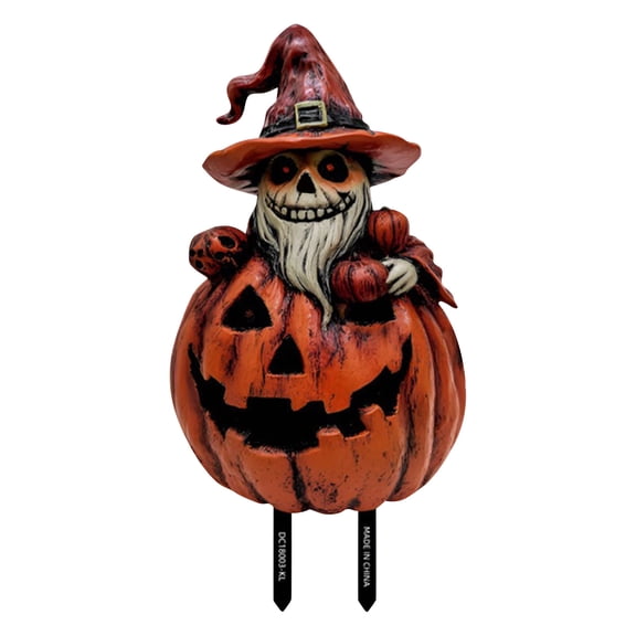 Decorr 8.3 Inch Halloween Pumpkin Wizard Garden Stake, PVC Skeleton Pumpkin Yard Sign, Spooky Fall Lawn Flower Pot Ground Insert Decor, Hallowen Decorations for Outdoor Patio Garden