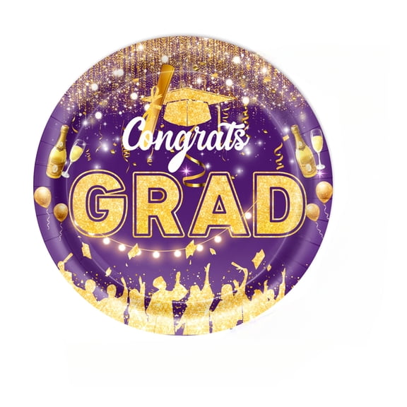 Decorr 9" Graduation Plates, 2026 Graduation Party Supplies, Class of 2026 Congrats Grad Disposable Paper Plates for Purple Gold 2026 Graduations Party Decorations, 10 PCS