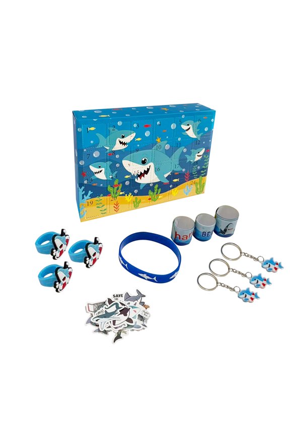 Advent Calendar 2026, 3D Shark Kids Advent Calendar Blind Box, 24 Surprise Ocean Shark Toy Set, Mini Shark Keychain Bracelet Sticker Pack, Christmas Halloween Birthday Gifts for Boys
