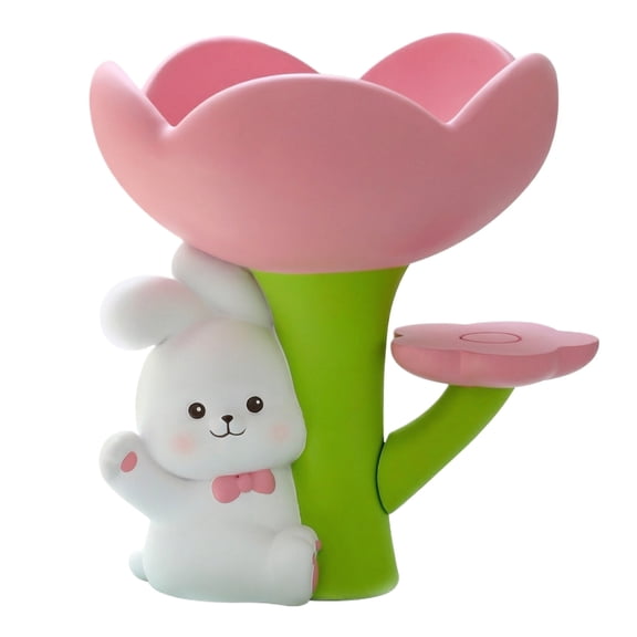 Decorr Cute Bunny Flower Desk Organizer, 8.3" Kawaii Rabbit Table Decor, Multifunctional Storage Holder for Makeup, Keys, Jewelry, Birthday Graduation Mother's Day Gift for Women Girls