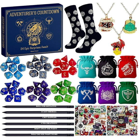 Decorr DND Dice Advent Calendar 2026 for Men Boys, 24 Days Countdown Gift with Dice Set, Themed Pencils for Tabletop RPG Game Gift for Teens