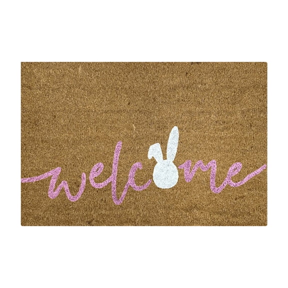 Decorr Easter Coir Doormat Outdoor Rug Bunny & Happy Easter Welcome Door Mat, Coir Easter Mat for Outdoor Front Porch Entryway Decor(23.6×15.8")