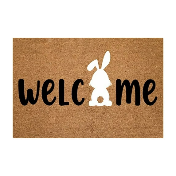 Decorr Easter Coir Doormat Outdoor Rug Bunny & Happy Easter Welcome Door Mat, Coir Easter Mat for Outdoor Front Porch Entryway Decor(23.6×15.8")