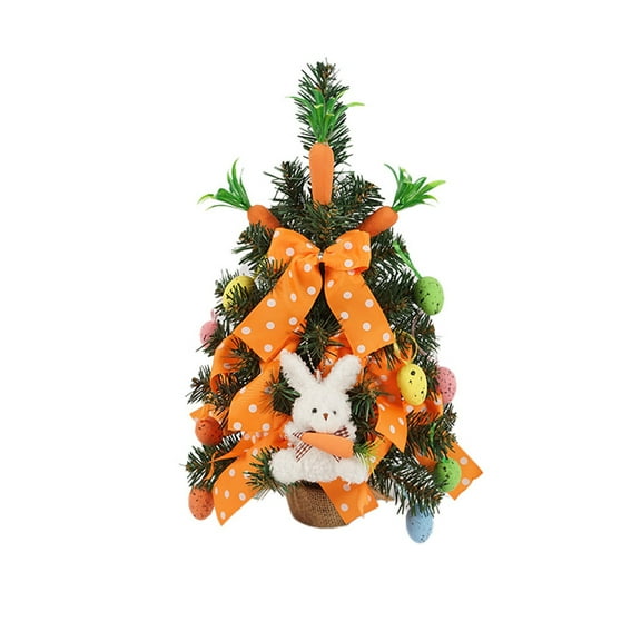 Decorr Easter Decorations 18" Easter Egg Tree Tabletop Decor with Bunny Colorful Eggs Bows and Carrots Ornaments Artificial Foliage and Burlap Base Table Centerpiece for Home Spring Party Decor