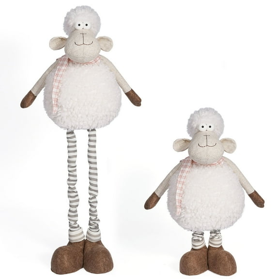 Decorr Easter Decorations,Easter Plush Sheep with Retractable Legs,Striped Scarf Stuffed Animal, Soft Standing Fluffy Decor for Living Room, Fireplace, Doorway, Holiday Gift