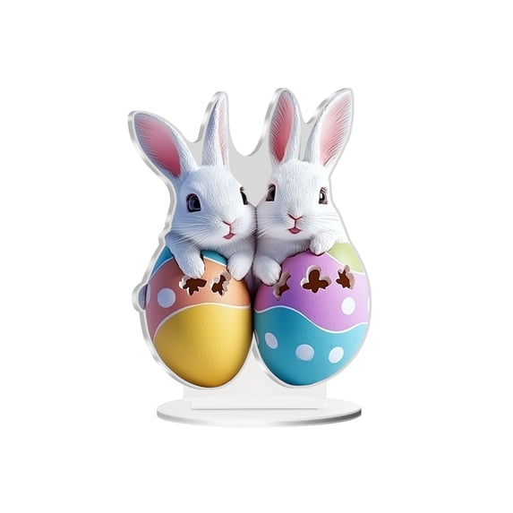 Decorr Easter Decorations for the Home Farmhouse Colorful Bunny with Egg 2D Acrylic Easter Table Decor Spring Decor for Indoor Home Party Easter Tabletop Decoration Easter Gifts for Kids,8"