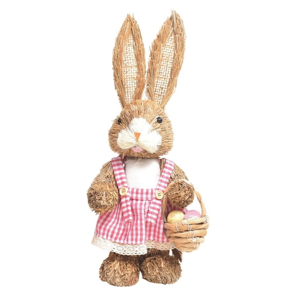 Decorr Easter Straw Bunny,14"Easter Bunny Decorations Straw Bunny Figurines Straw Rabbit Decor Statue for Home Farmhouse Office Kitchen Spring Tabletop Decoration