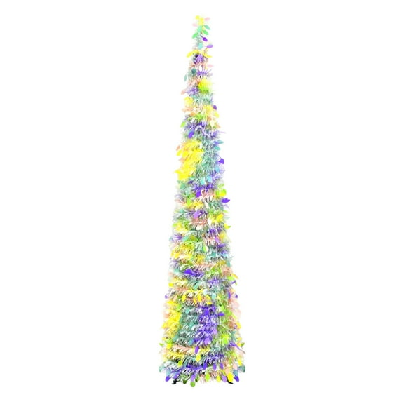 Decorr Easter Tinsel Tree, 5FT Artificial Pop Up Pencil Tree Decorations Spring Easter Flower Tabletop Decor for Home Party Birthday Holiday