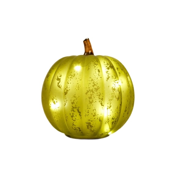 Decorr Glass Light up Pumpkin, 8.7 Inch Green Speckled LED Glass Pumpkin Lamp, Fall Decor Tabletop Centerpiece, Halloween Decorations for Mantle Farmhouse Indoor Thanksgiving Home Ambient Lighting