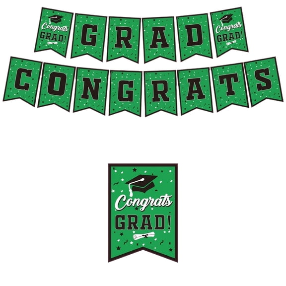 Decorr Graduation Banner Decorations, 14pcs Congrats Grad Green Pennant Banner, 7.9"x6.3" Pre-Assembled Graduation Party Banner, Graduation Decorations 2026 for Party Supplies