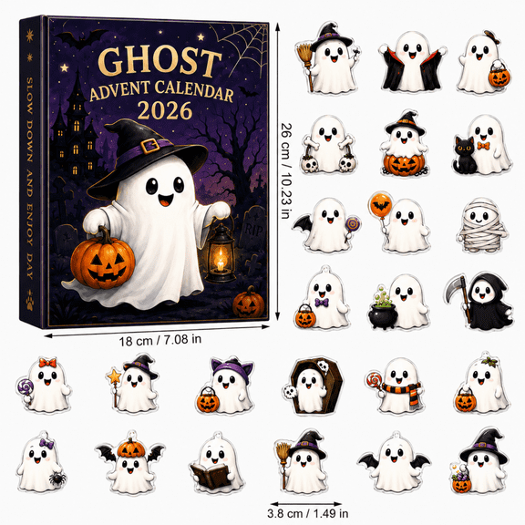 Decorr Halloween Advent Calendar 2026, 24Pcs Cute 2D Acrylic Ghost Mini Figures Countdown Blind Box Set, Spooky Ghost Collectible Ornament, Halloween Gifts for Kids & Adult