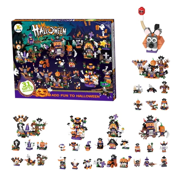 Decorr Halloween Advent Calendar 2026, 31 Pcs Plastic Building Block Blind Box, Halloween Countdown Calendar Spooky Haunted House Brick Assembly Toy Set, Halloween Gifts For Kids