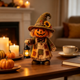thumbnail image 1 of Decorr Halloween Decorations Indoor - Halloween Resin Pumpkin Head Scarecrow Statue, 15" Witch Hat Jack O Lantern Scarecrow with Sunflower LED Lantern, Rustic Patchwork Fall Halloween Table Decor, 1 of 6