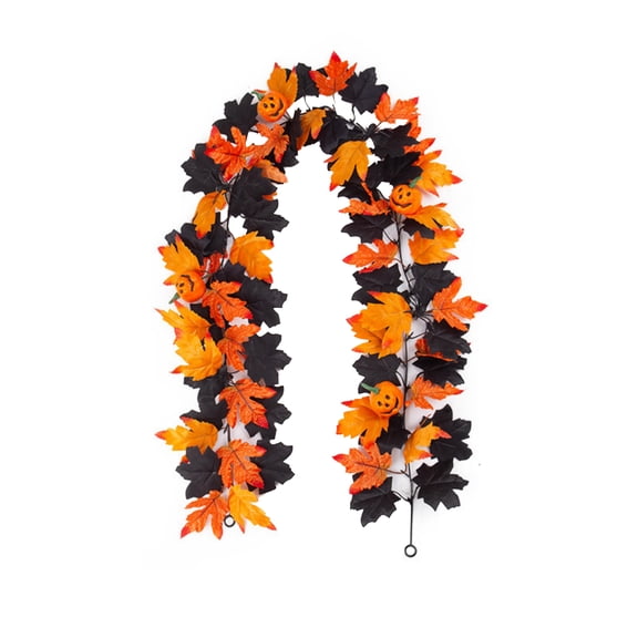 Decorr Halloween Garland, 5.7Ft Black & Orange Artificial Maple Leaf Vine with Jack O Lantern Pumpkin Ornaments, Fall Garland Halloween Decorations for Mantel Stair Front Door Indoor Outdoor Decor