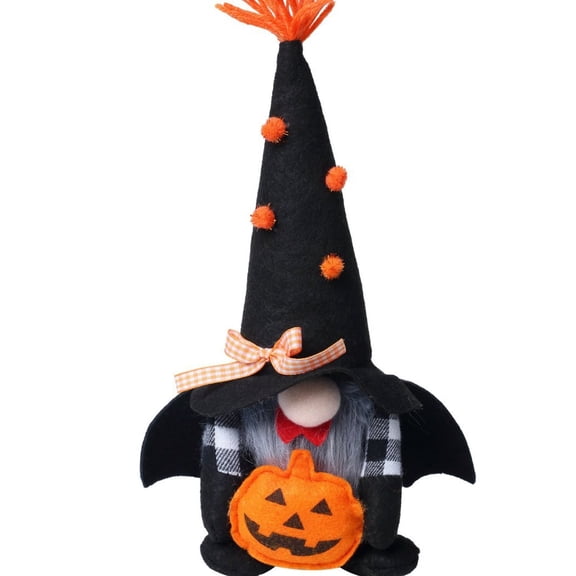 Decorr Halloween Gnomes Plush Decor, 11.8" Handmade Pumpkin Bat Ornaments Swedish Tomte Gnome Nisse Scandinavian Ornaments Elf Dwarf for Home Halloween Day Party Table Decorations (Black)