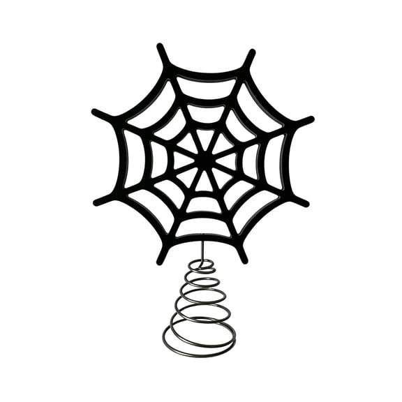 Decorr Halloween Tree Topper, 11.8 Inch Black PVC Spider Web Decor, Hollow Cutout Spiderweb Tree Top Ornament with Metal Spring Base, Gothic Fall Halloween Christmas Tree Decor
