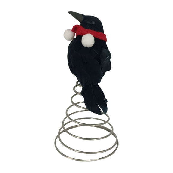 Decorr Halloween Tree Topper, 7.5" Christmas Crow Tree Topper, Black Raven with Red Scarf Ornament, Gothic Crow Tree Top Decor for Halloween Home Party Decor