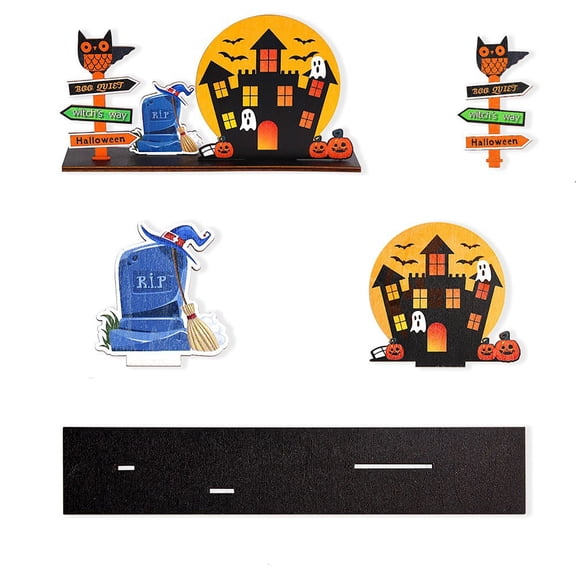 Decorr Halloween Wooden Table Decorations, 4.5x8.6" Haunted House Tombstone Centerpiece, Spooky Halloween Decor Indoor for Home Party Mantel Tiered Tray