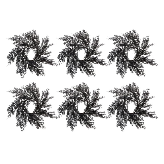 Decorr Halloween Wreath, 11.8" Black Cypress Candle Rings, Halloween Mini Wreath Decorations for Pillar Candles, Tiered Tray, Table Centerpiece, Gothic Party & Home Halloween Decor (6 PCS)