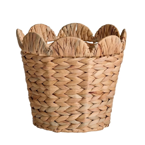 Decorr Hand-Woven Water Hyacinth Storage Basket, Scalloped Edge Wicker Planter Basket for Indoor Plants, Boho Home Decor Organizer for Living Room, Bedroom