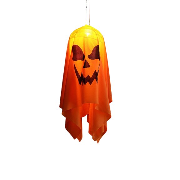 Decorr Hanging Ghosts Halloween Decor, 17.7" LED Glowing Fabric Floating Ghost Ornament, Spooky Surprised Face Phantom Light, Halloween Decorations for Tree Porch Fireplace Indoor Outdoor ((Orange))